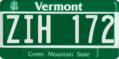 VT license plate ZIH172