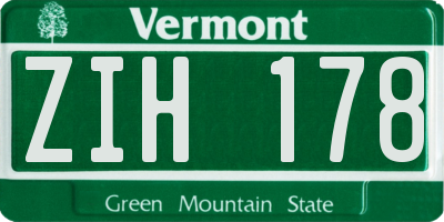 VT license plate ZIH178