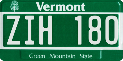 VT license plate ZIH180