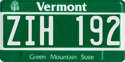 VT license plate ZIH192