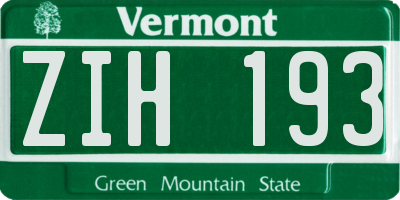 VT license plate ZIH193