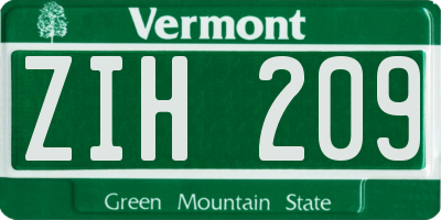 VT license plate ZIH209