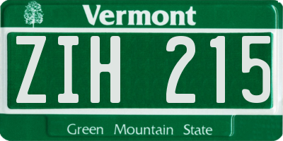 VT license plate ZIH215