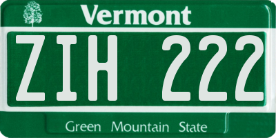 VT license plate ZIH222