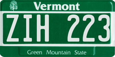 VT license plate ZIH223