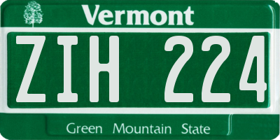 VT license plate ZIH224