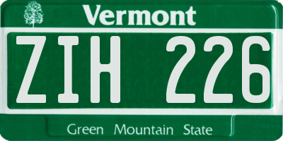 VT license plate ZIH226