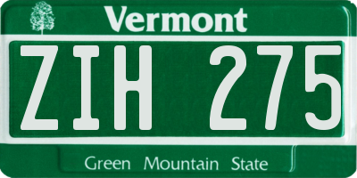 VT license plate ZIH275