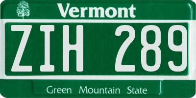 VT license plate ZIH289