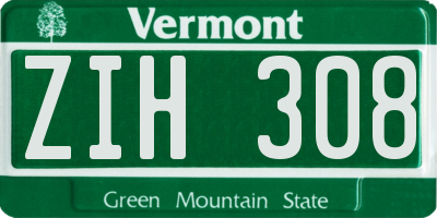 VT license plate ZIH308