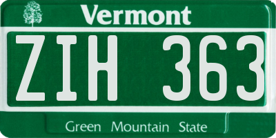 VT license plate ZIH363
