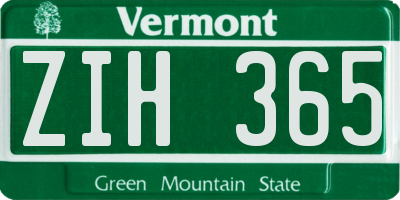 VT license plate ZIH365