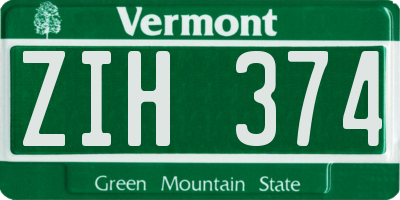 VT license plate ZIH374