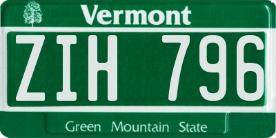 VT license plate ZIH796