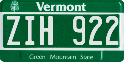 VT license plate ZIH922