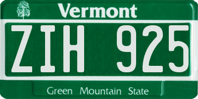 VT license plate ZIH925