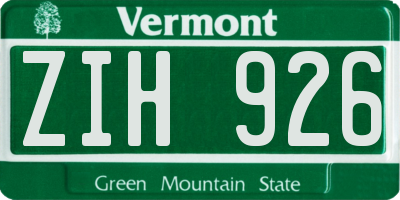 VT license plate ZIH926
