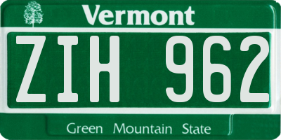 VT license plate ZIH962