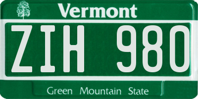 VT license plate ZIH980
