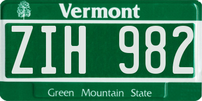 VT license plate ZIH982