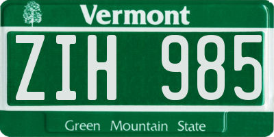 VT license plate ZIH985