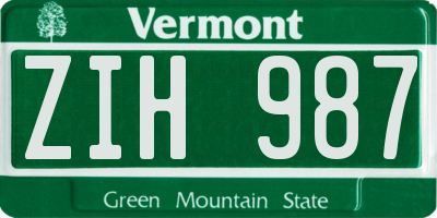 VT license plate ZIH987