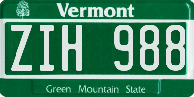 VT license plate ZIH988