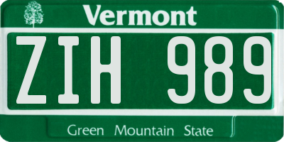 VT license plate ZIH989