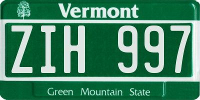 VT license plate ZIH997