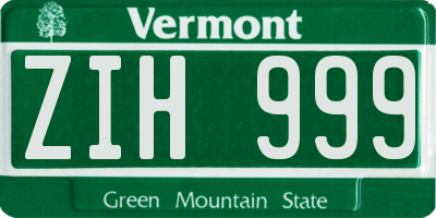 VT license plate ZIH999