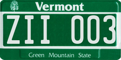 VT license plate ZII003