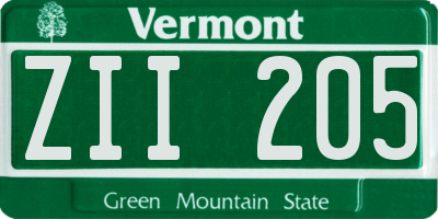 VT license plate ZII205