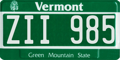 VT license plate ZII985