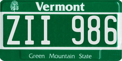 VT license plate ZII986