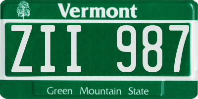 VT license plate ZII987
