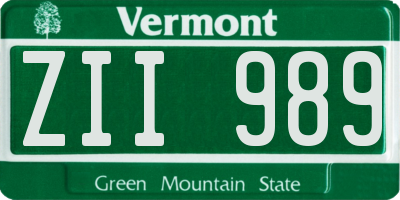 VT license plate ZII989