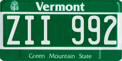 VT license plate ZII992