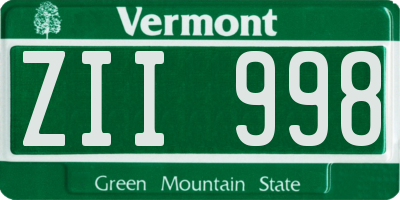 VT license plate ZII998