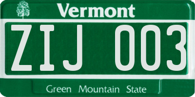 VT license plate ZIJ003