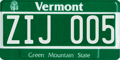 VT license plate ZIJ005
