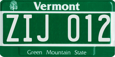 VT license plate ZIJ012