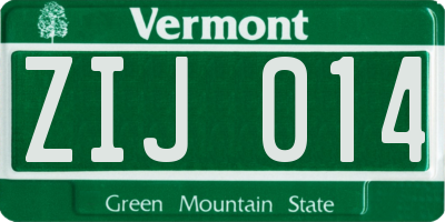 VT license plate ZIJ014