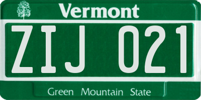 VT license plate ZIJ021
