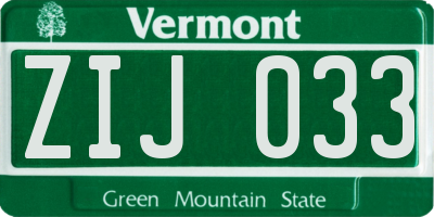 VT license plate ZIJ033