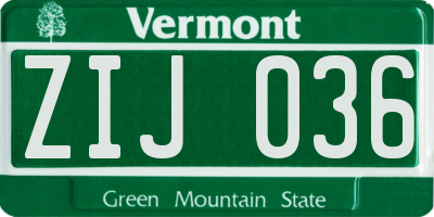 VT license plate ZIJ036