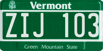 VT license plate ZIJ103