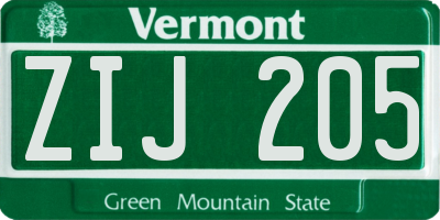 VT license plate ZIJ205