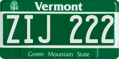 VT license plate ZIJ222