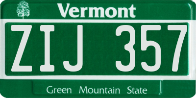 VT license plate ZIJ357