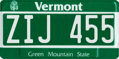 VT license plate ZIJ455